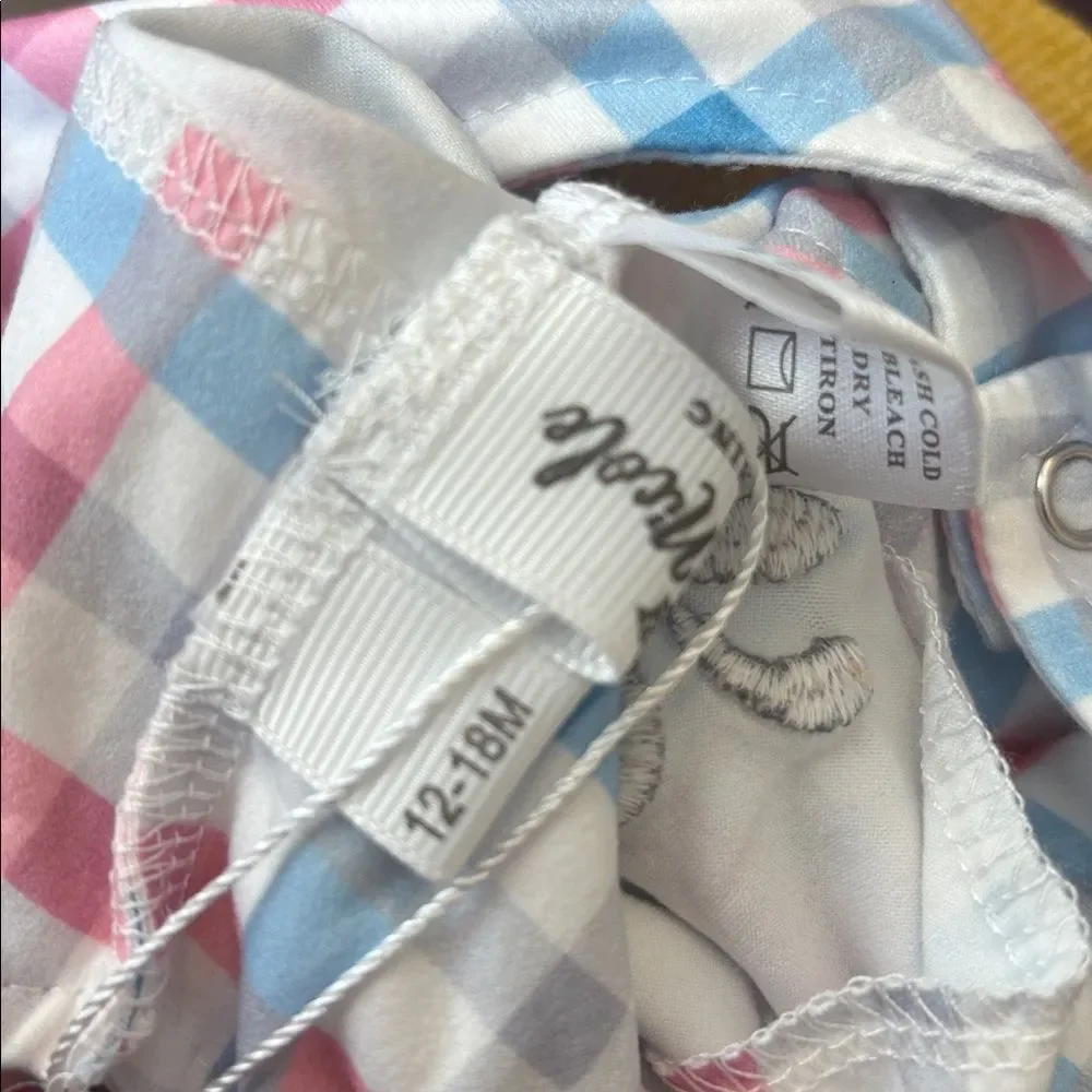 NEW Marie Nicole 12-18 month Plaid Baby Romper with Whale Design
